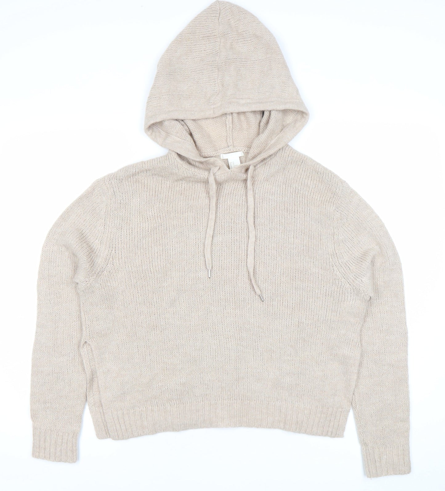 H&M Women’s Beige Hooded Knit Pullover Jumper XS Relaxed Fit