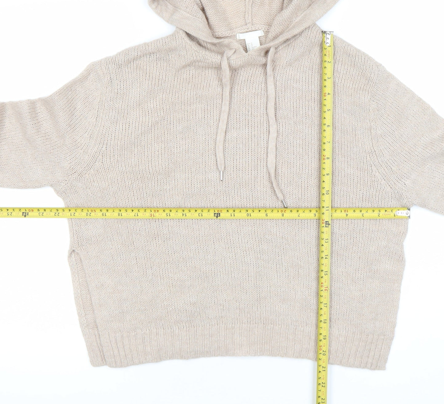 H&M Women’s Beige Hooded Knit Pullover Jumper XS Relaxed Fit