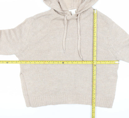 H&M Women’s Beige Hooded Knit Pullover Jumper XS Relaxed Fit