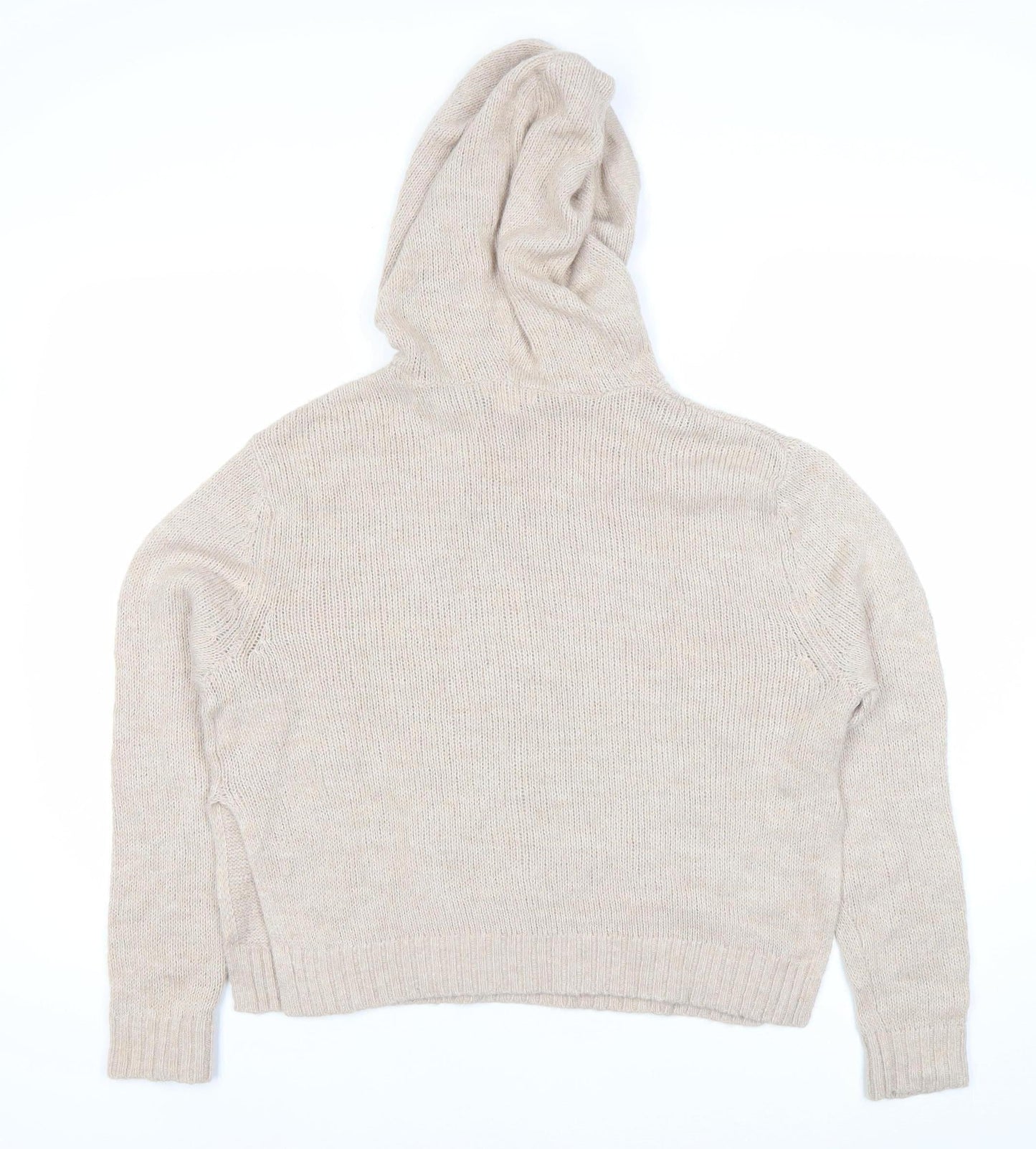 H&M Women’s Beige Hooded Knit Pullover Jumper XS Relaxed Fit