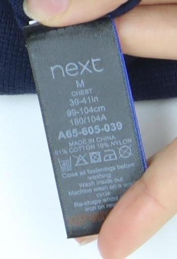 Next Men's Blue Cotton Nylon Polo Shirt M Short Sleeve Zip Collar