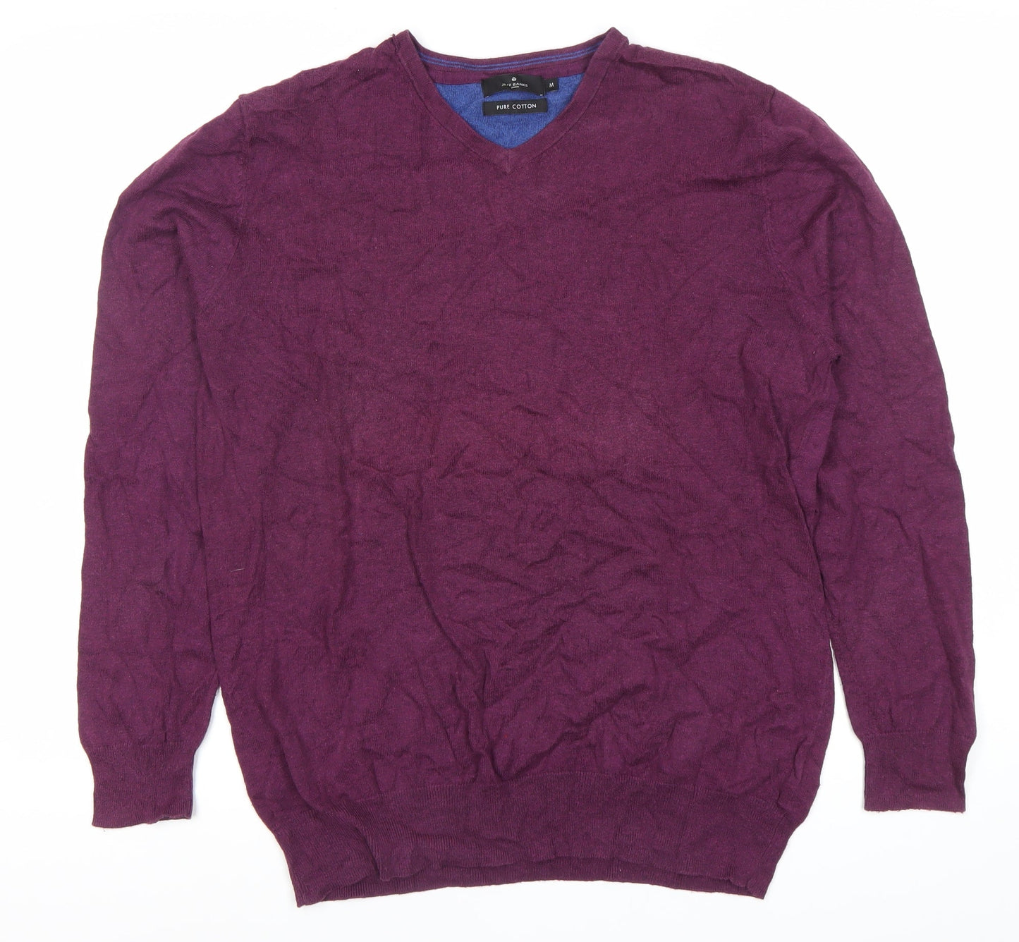 Jeff Banks Men's Purple Cotton V-Neck Pullover Jumper Size M