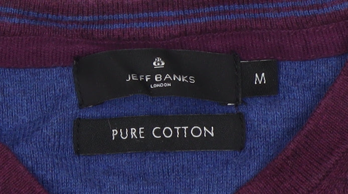 Jeff Banks Men's Purple Cotton V-Neck Pullover Jumper Size M