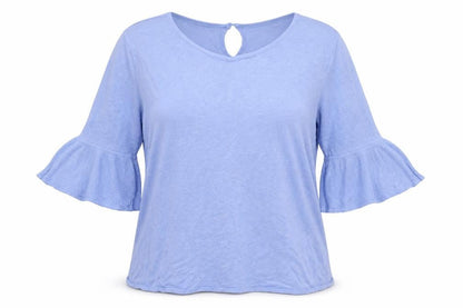 Nanette Lepore Womens Blue Linen Blend Bell Sleeve Blouse L