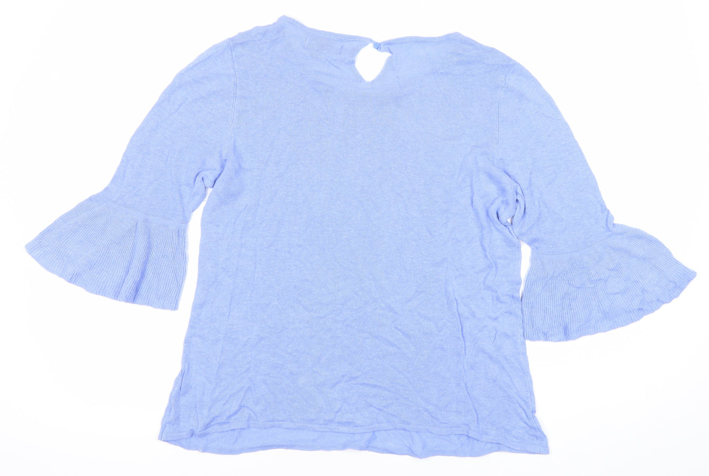 Nanette Lepore Womens Blue Linen Blend Bell Sleeve Blouse L