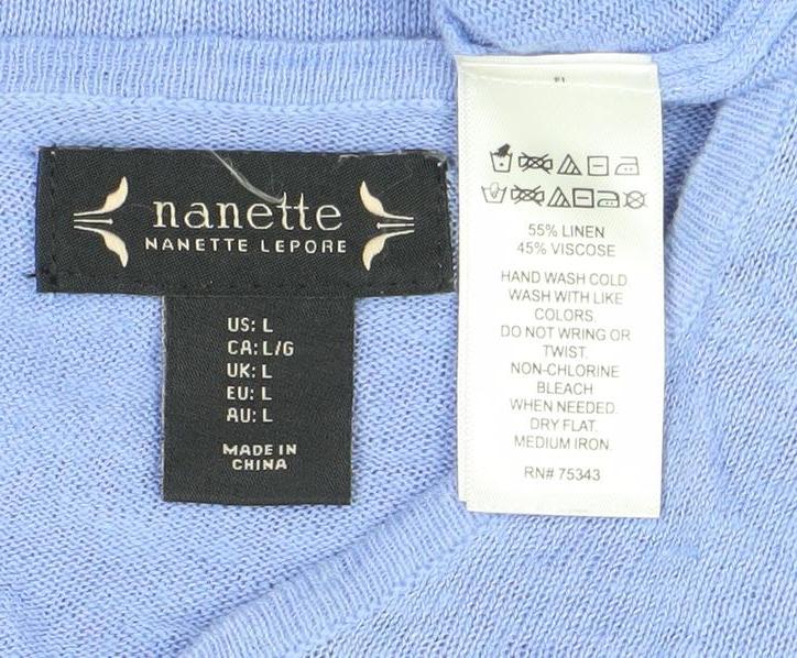 Nanette Lepore Womens Blue Linen Blend Bell Sleeve Blouse L