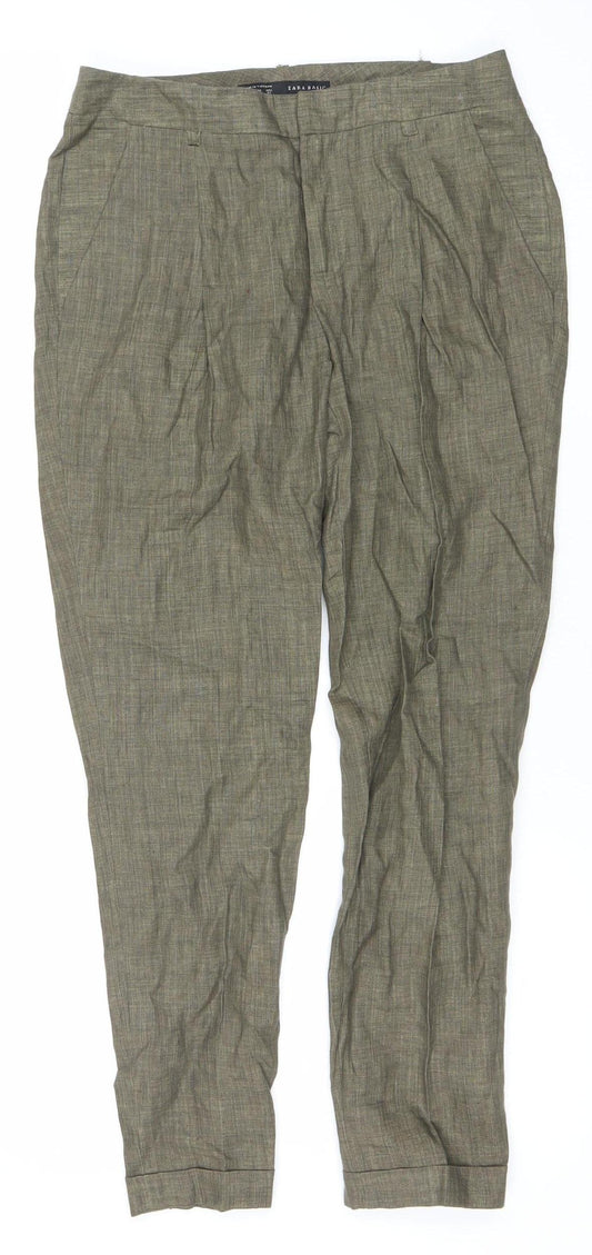 Zara Basic Womens Brown Linen Straight Trousers Size 8