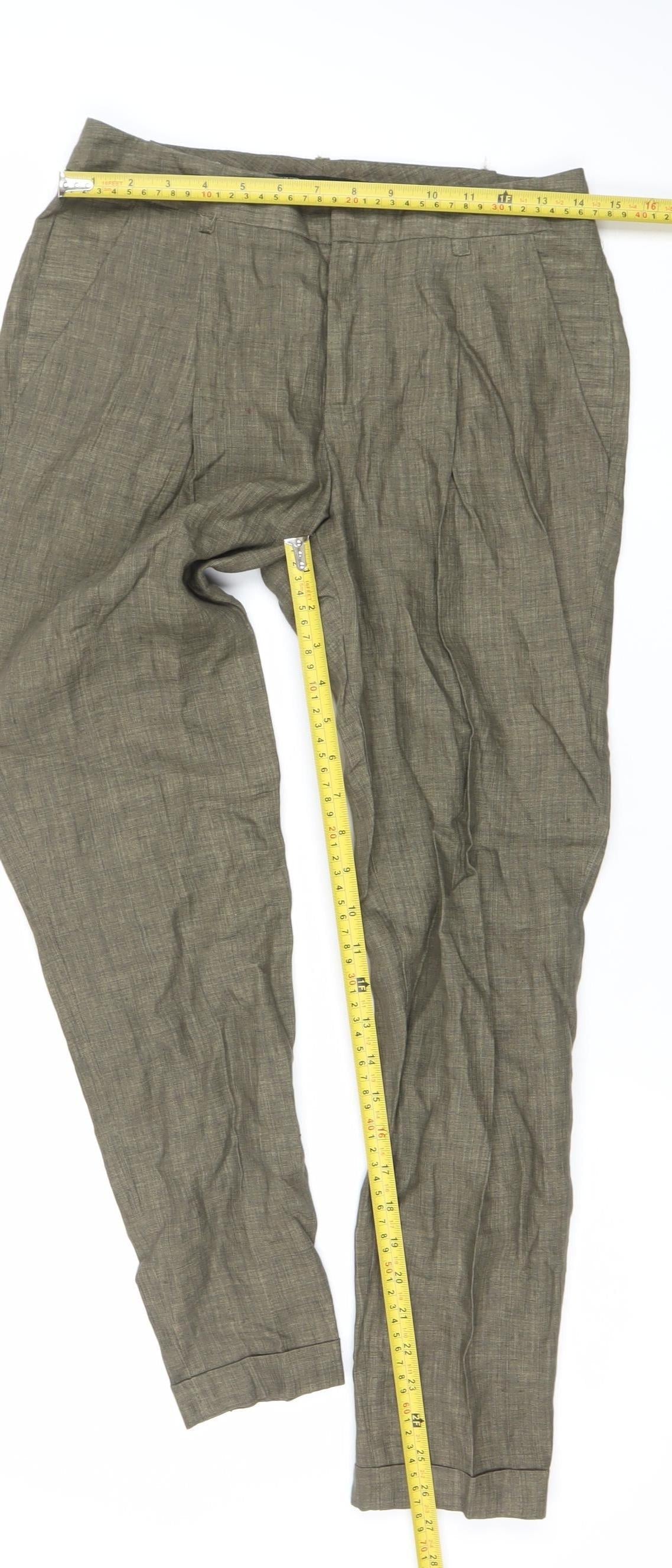 Zara Basic Womens Brown Linen Straight Trousers Size 8