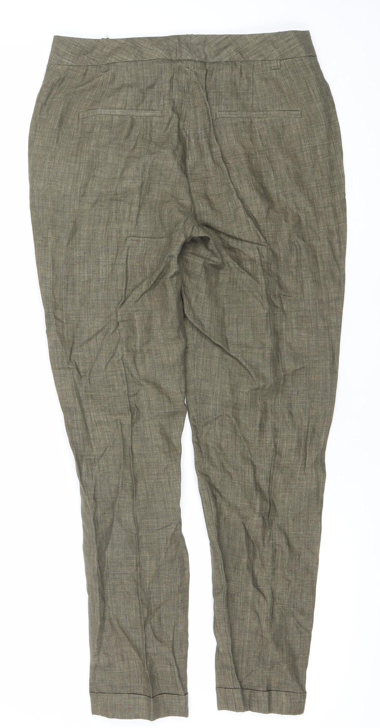 Zara Basic Womens Brown Linen Straight Trousers Size 8