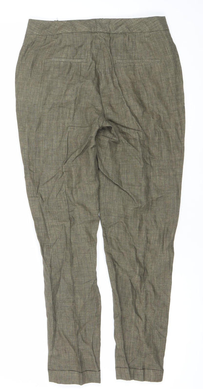 Zara Basic Womens Brown Linen Straight Trousers Size 8