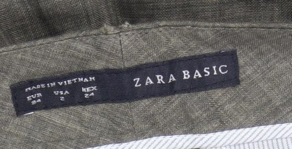 Zara Basic Womens Brown Linen Straight Trousers Size 8