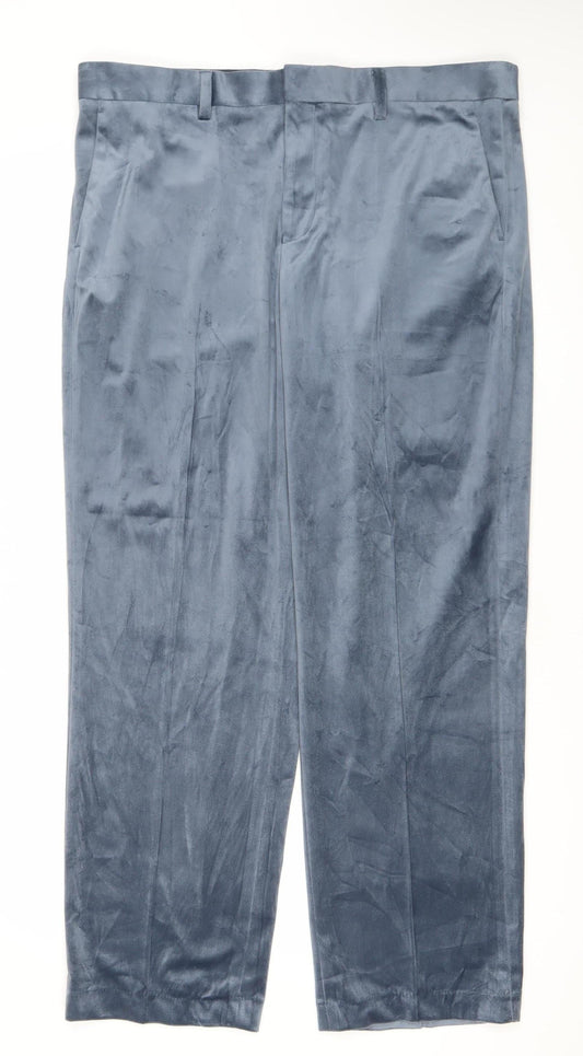 Topman Men’s Blue Velvet Dress Trousers W38 L32 Straight Formal
