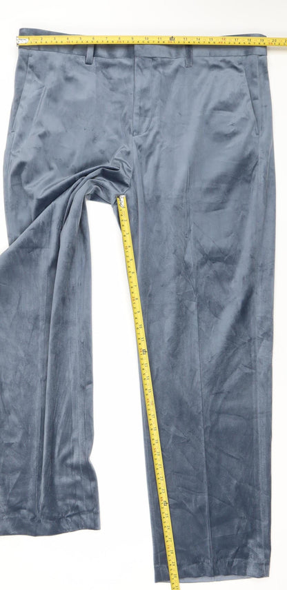Topman Men’s Blue Velvet Dress Trousers W38 L32 Straight Formal