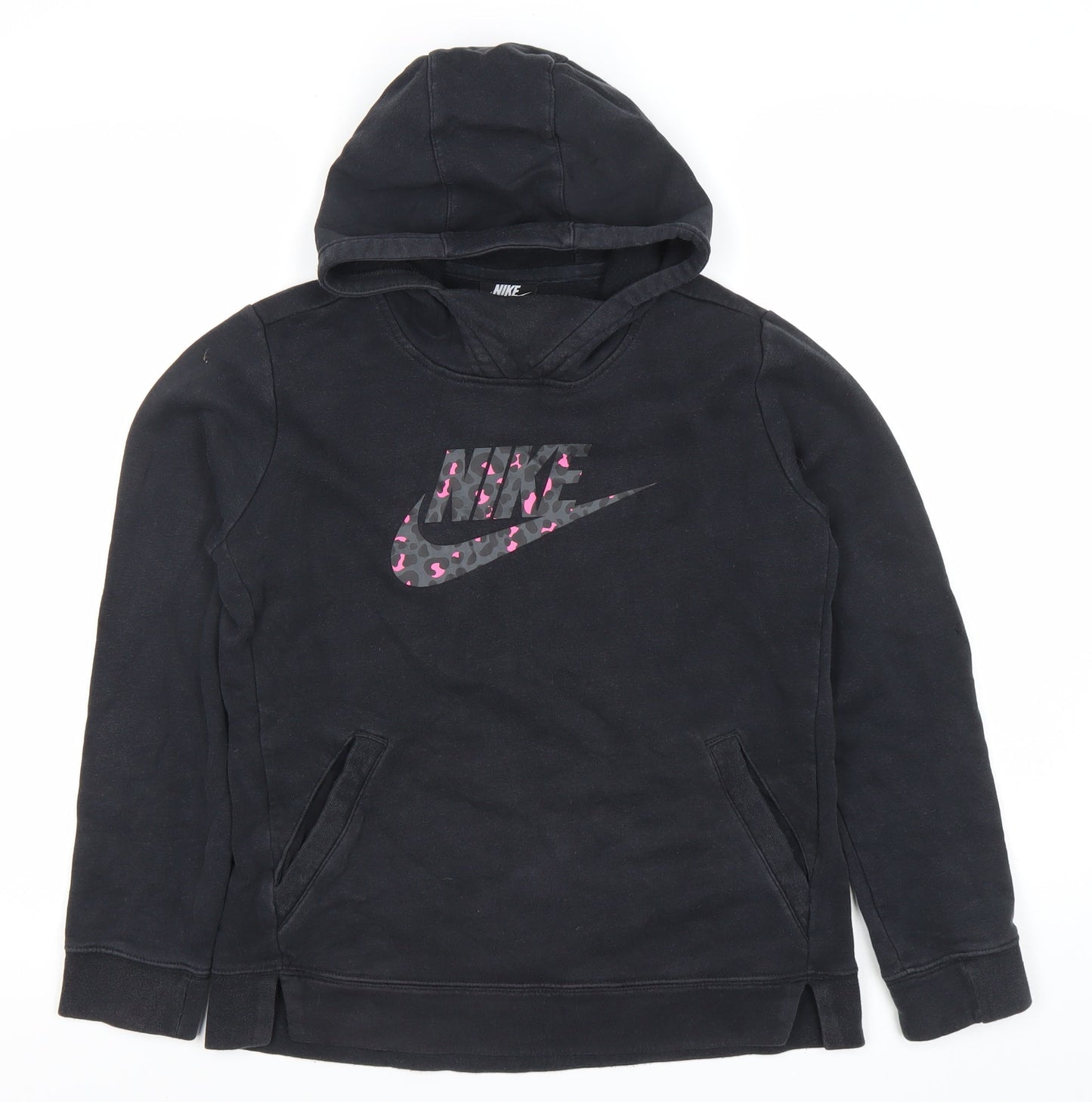 Nike Girls Black Pullover Hoodie XL 14-15 Years Logo Fleece Sweatshirt