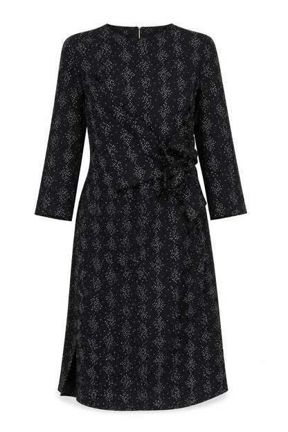 Warehouse Womens Black Geometric Wrap Dress Size 8 Midi 3/4 Sleeve