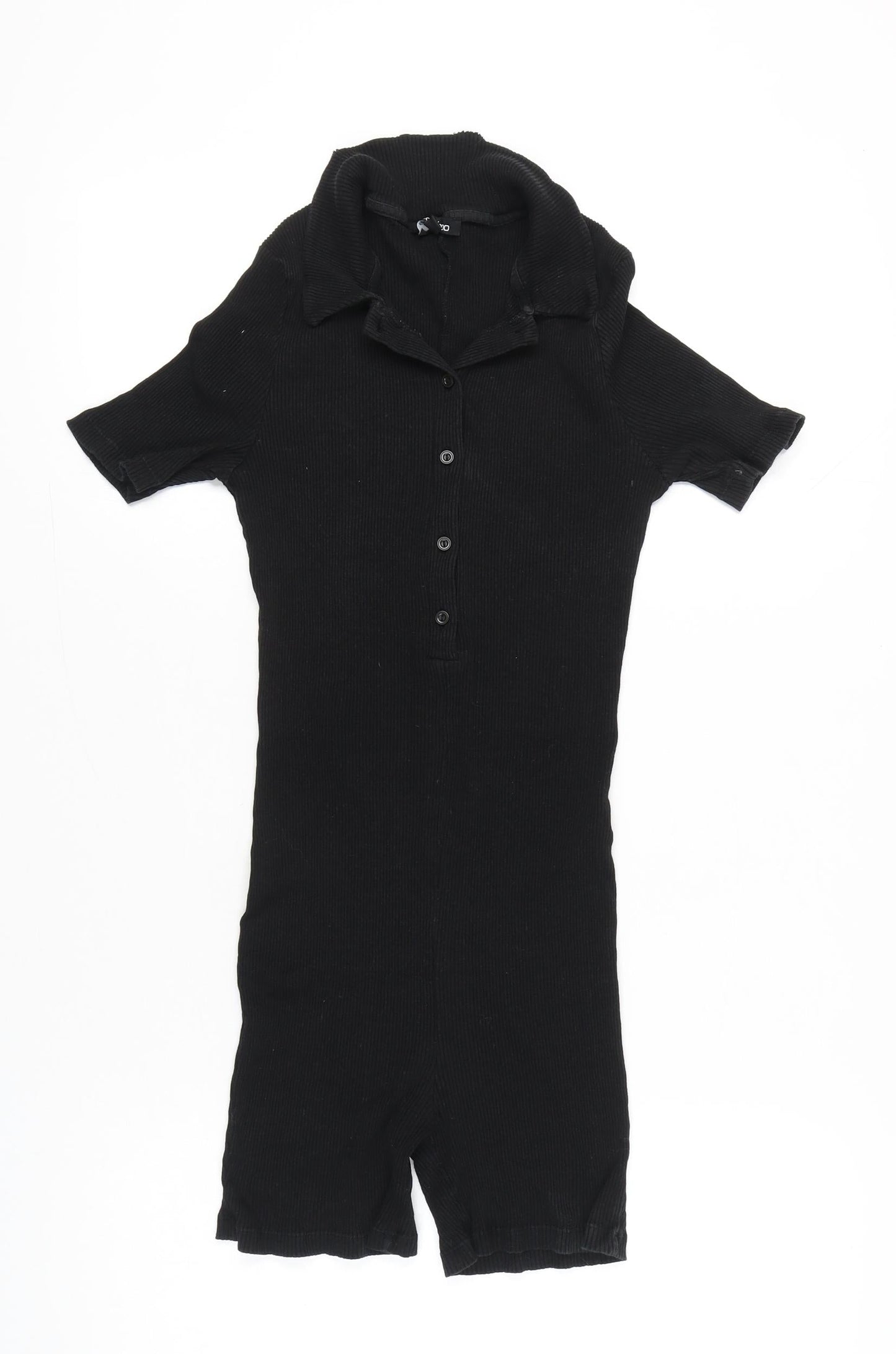 Boohoo Women’s Black Collared Short Sleeve Button Playsuit Size 14