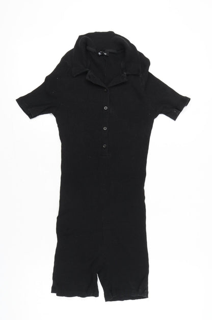 Boohoo Women’s Black Collared Short Sleeve Button Playsuit Size 14