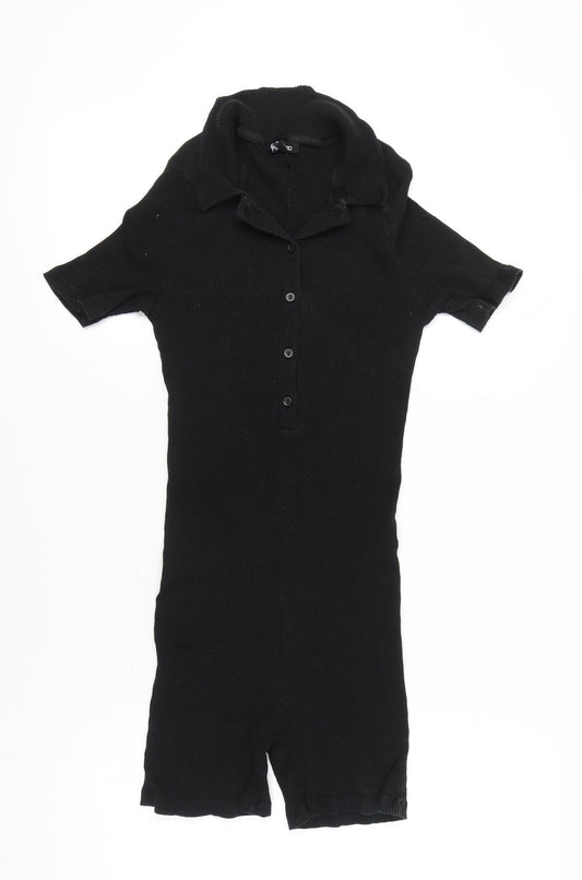 Boohoo Women’s Black Collared Short Sleeve Button Playsuit Size 14