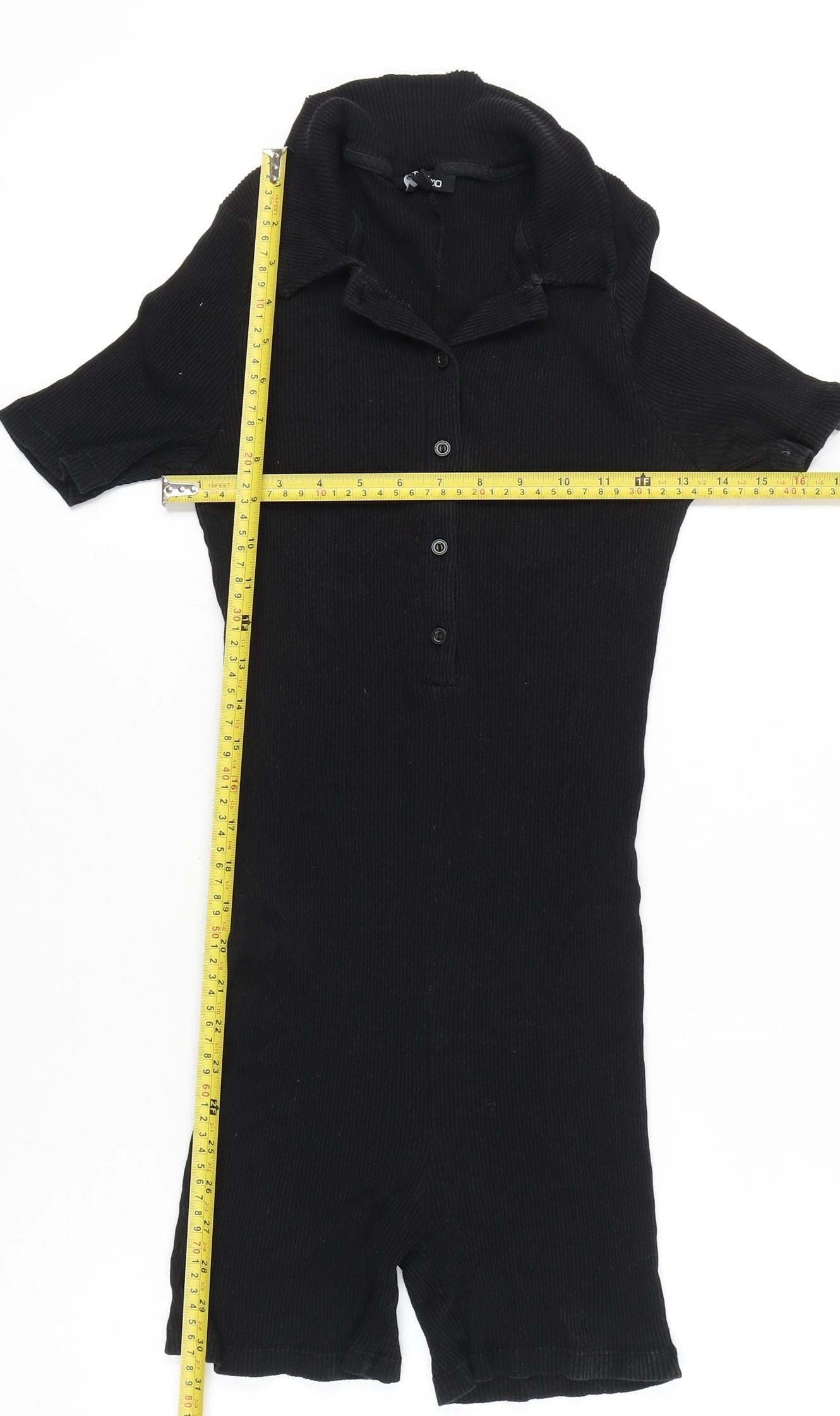Boohoo Women’s Black Collared Short Sleeve Button Playsuit Size 14