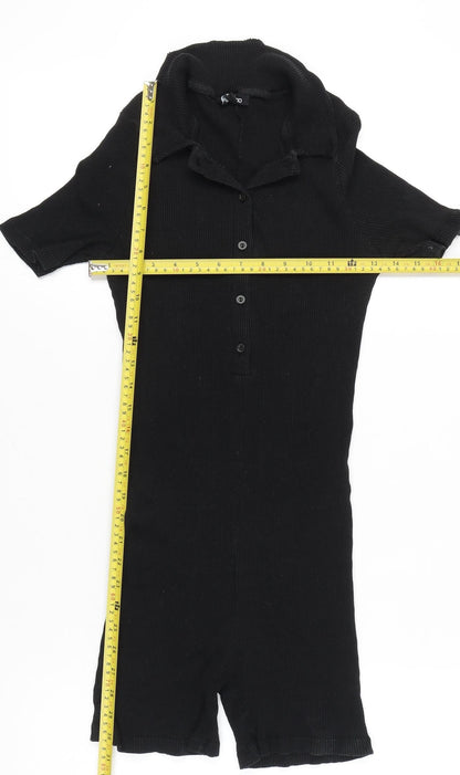 Boohoo Women’s Black Collared Short Sleeve Button Playsuit Size 14