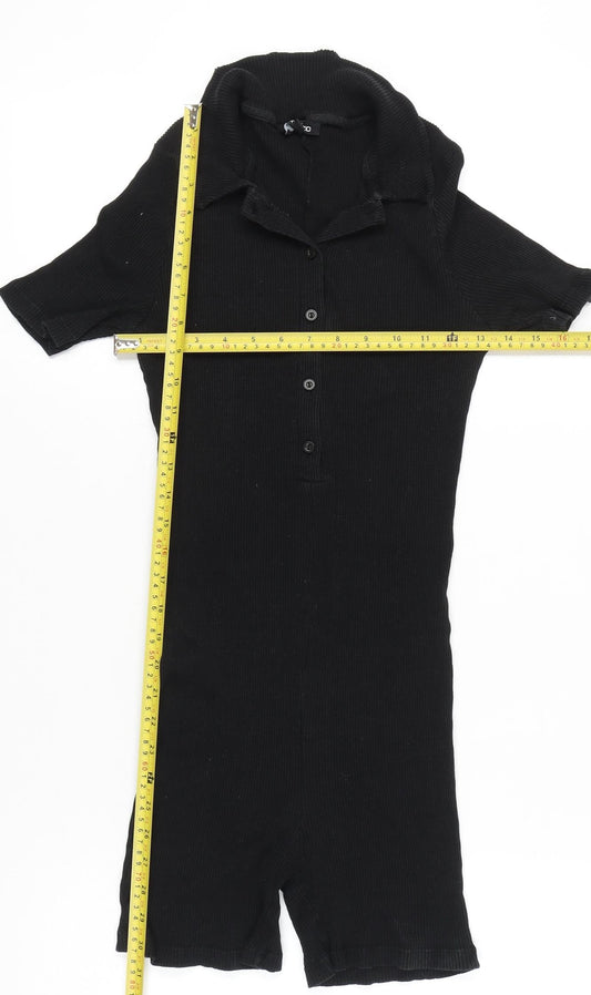 Boohoo Women’s Black Collared Short Sleeve Button Playsuit Size 14