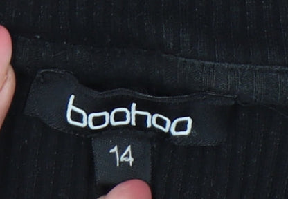 Boohoo Women’s Black Collared Short Sleeve Button Playsuit Size 14