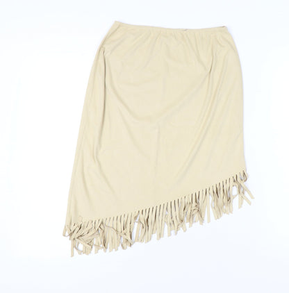 New Look Women Beige Suede Fringe Wrap Skirt Size 12 Boho Festival