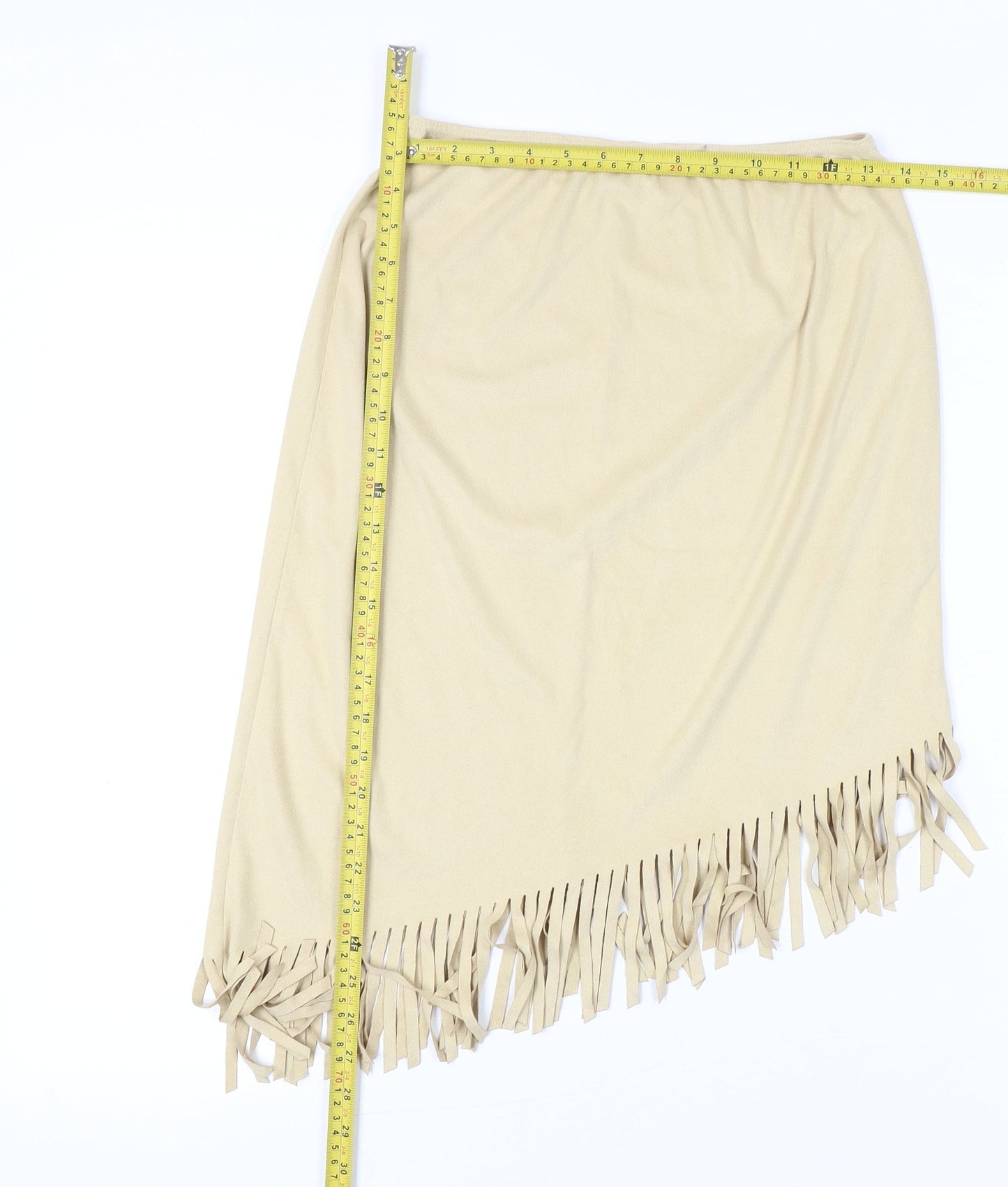 New Look Women Beige Suede Fringe Wrap Skirt Size 12 Boho Festival