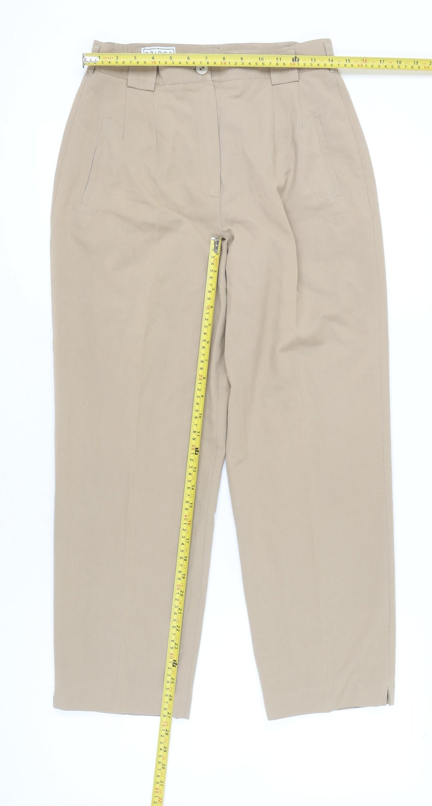 Bridge Womens Beige Chino Trousers Size 18 Straight Leg Pleated