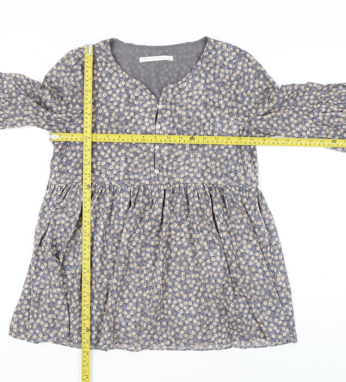 Womens UK Size 8 Zara Grey Tunic Blouse