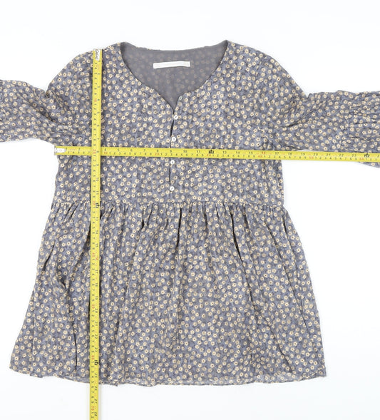 Womens UK Size 8 Zara Grey Tunic Blouse