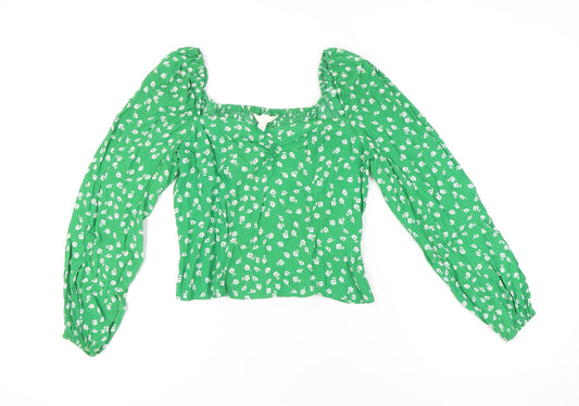 Womens UK Size 12 H&M Green Cropped Blouse