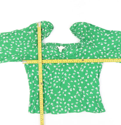 Womens UK Size 12 H&M Green Cropped Blouse