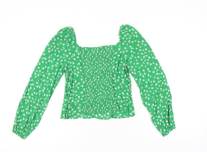 Womens UK Size 12 H&M Green Cropped Blouse