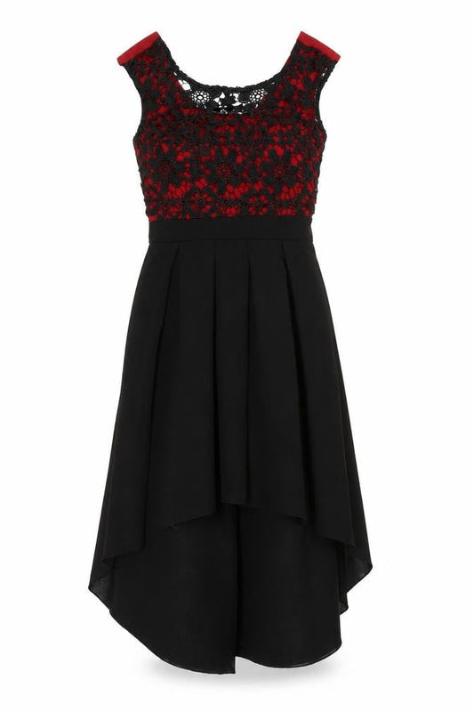 Mela London Women’s Black Red Lace A-Line Hi-Low Dress UK 8
