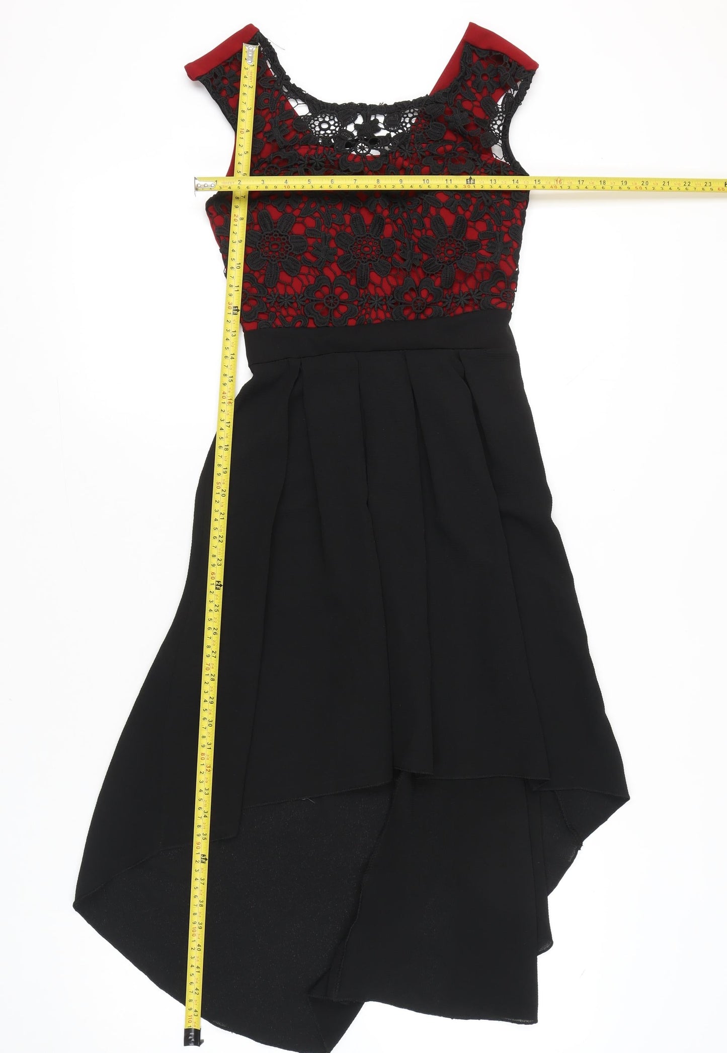 Mela London Women’s Black Red Lace A-Line Hi-Low Dress UK 8