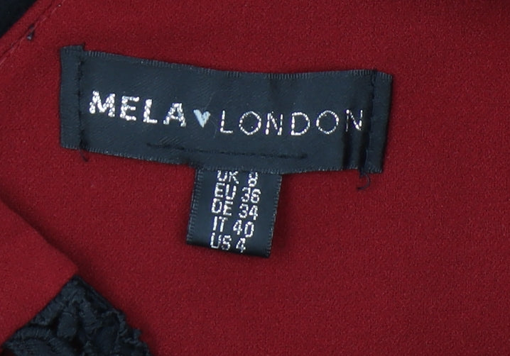 Mela London Women’s Black Red Lace A-Line Hi-Low Dress UK 8