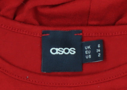 ASOS Women’s Red Skater Dress Size 6 Sleeveless Jersey Stretch