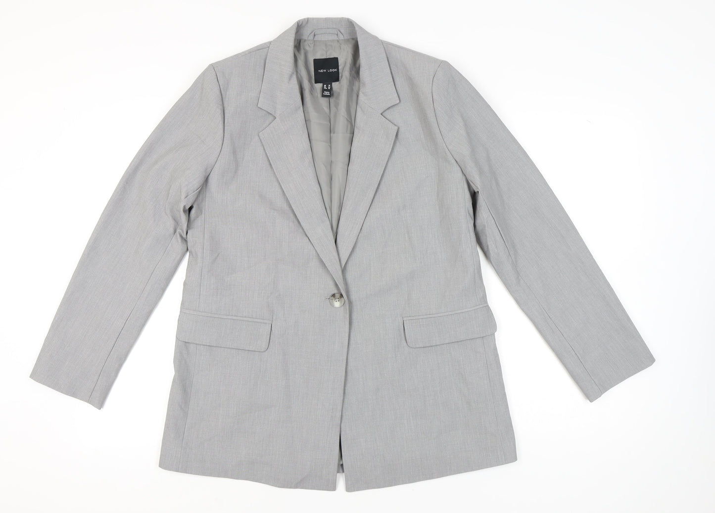 New Look Women’s Grey Blazer Size 14 Single-Breasted Work Jacket