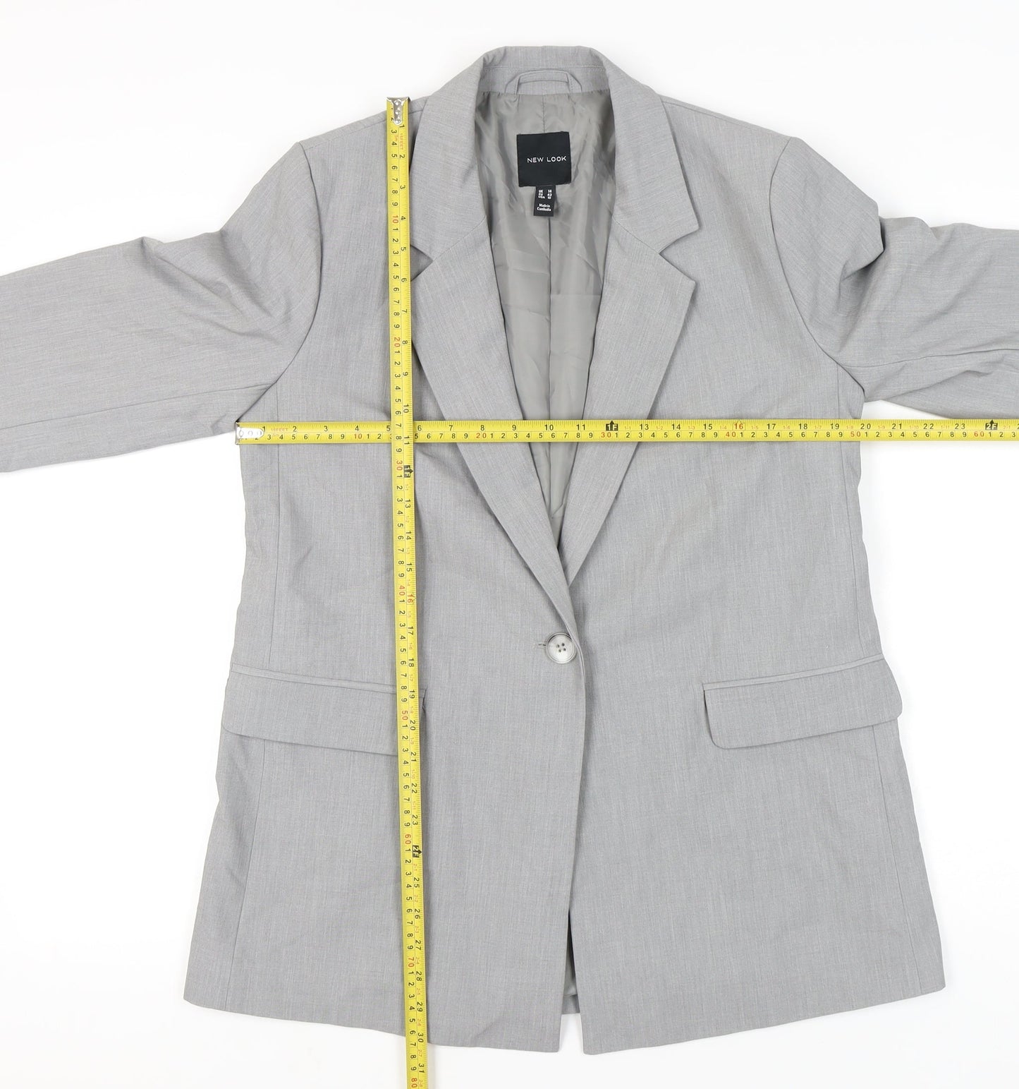 New Look Women’s Grey Blazer Size 14 Single-Breasted Work Jacket