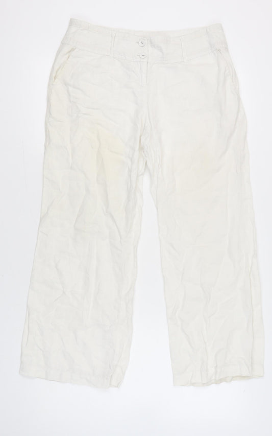 Monsoon Women Ivory Linen Wide-Leg Trousers Size 14