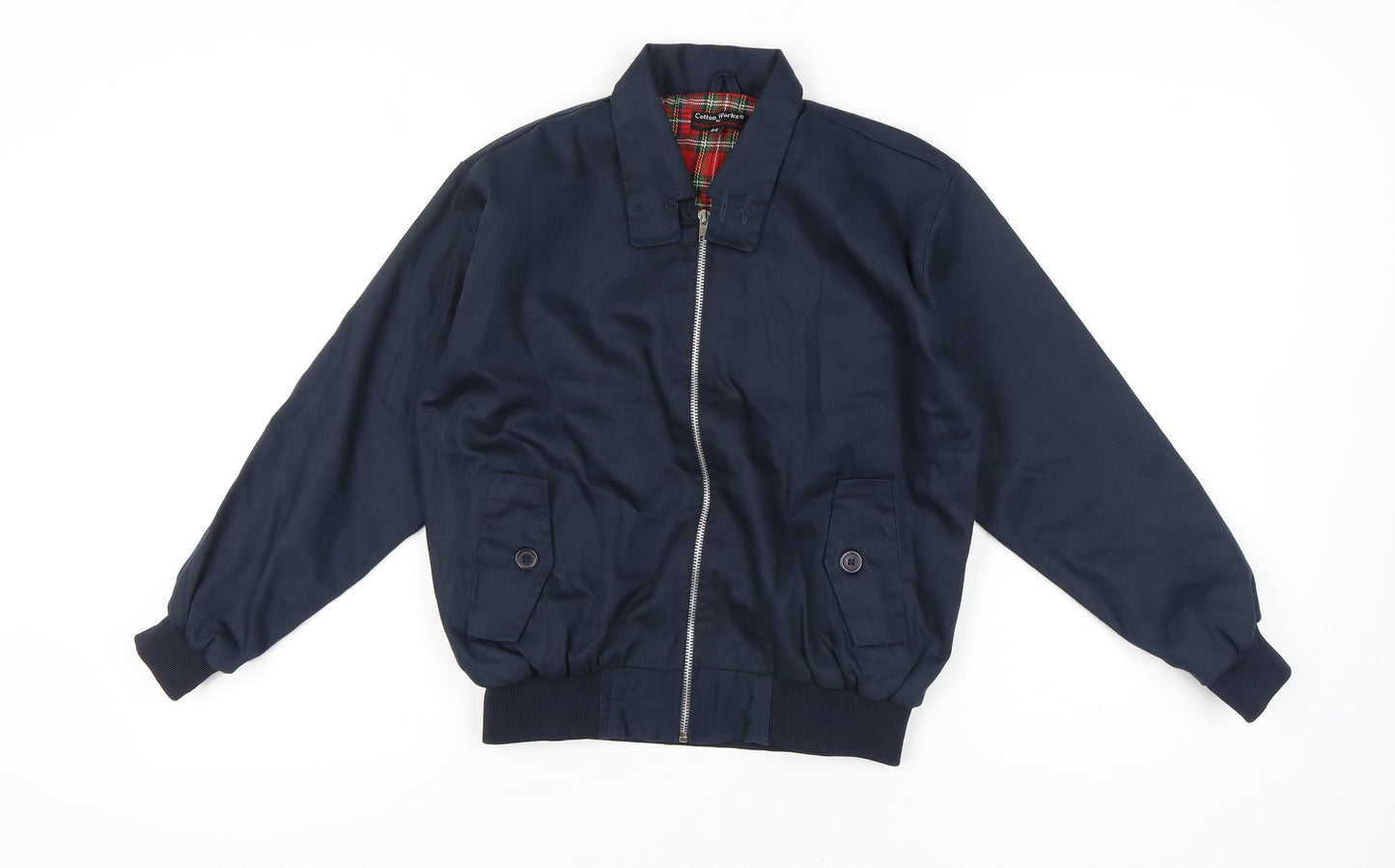 Cotton Works Boys Navy Blue Bomber Jacket Size 34 Collared Full Zip