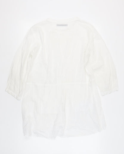 Zara Basic Womens White Cotton Tunic Blouse L 3/4 Sleeve