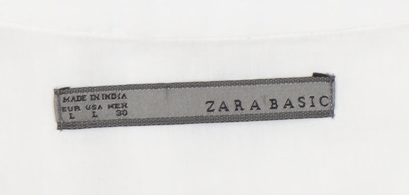 Zara Basic Womens White Cotton Tunic Blouse L 3/4 Sleeve