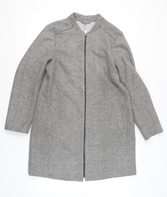 Principles Womens Grey Wool Blend Zip Up Overcoat Size 14 Regular