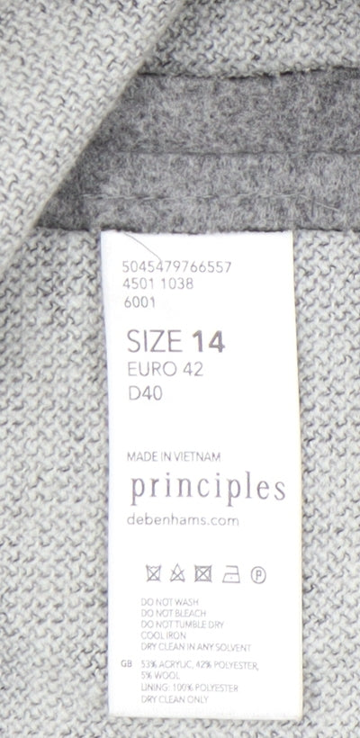 Principles Womens Grey Wool Blend Zip Up Overcoat Size 14 Regular