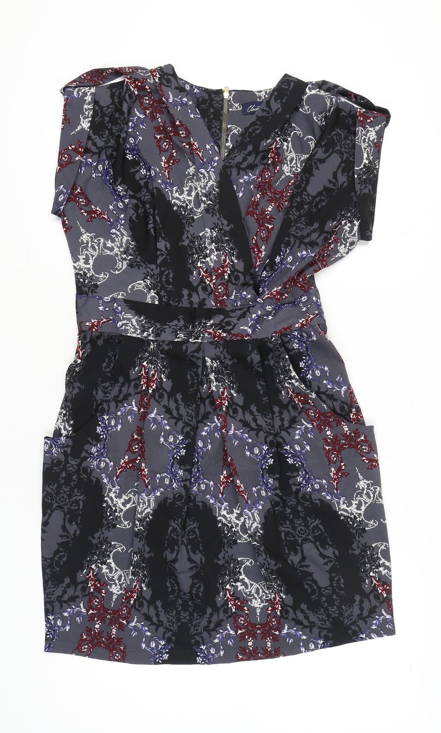 Closet BLU Women’s Size 14 Black Grey Floral Sheath Knee Dress