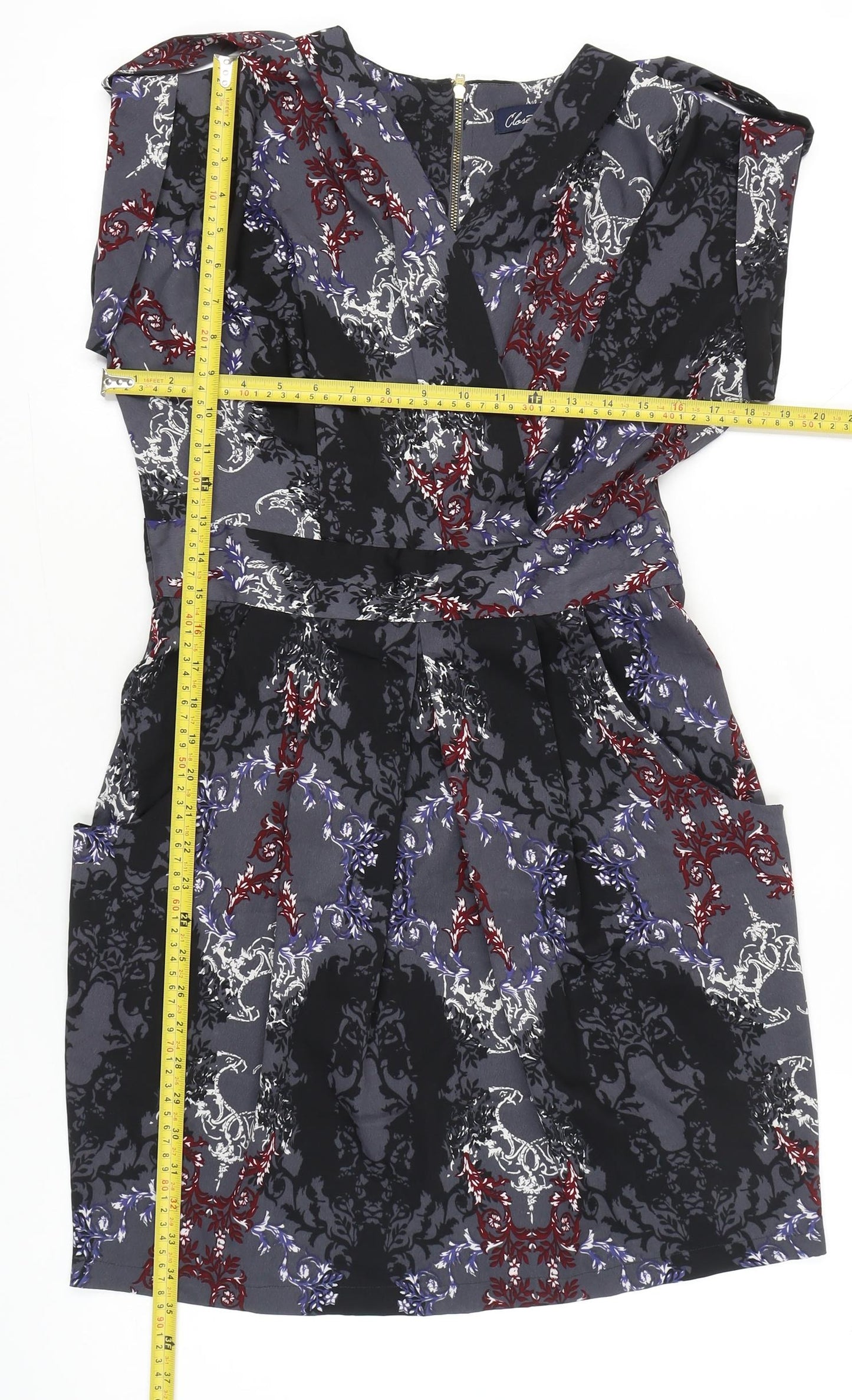 Closet BLU Women’s Size 14 Black Grey Floral Sheath Knee Dress