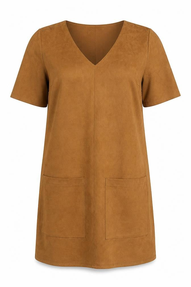 Marks and Spencer Womens Brown Size 12 Shift Dress V-Neck Short Sleeve