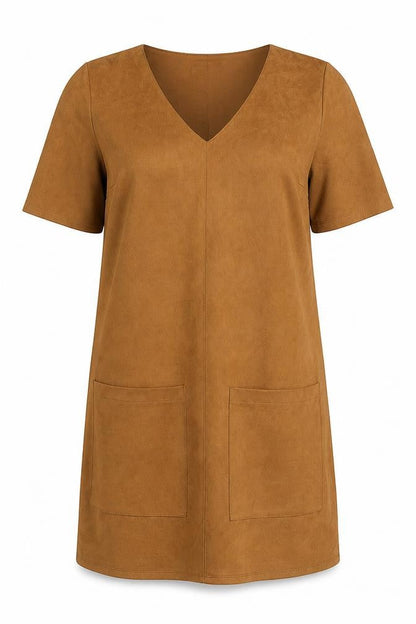 Marks and Spencer Womens Brown Size 12 Shift Dress V-Neck Short Sleeve